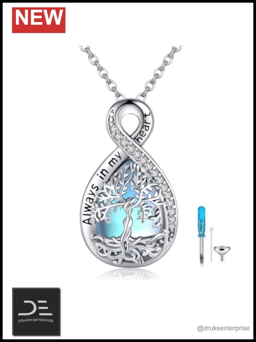 Sterling Silver Tree of Life Urn Necklace Moonstone Cremation Jewelry 18in